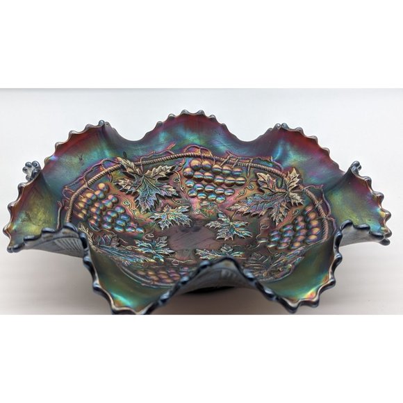 Northwood Iridescent Grape and Cable Plate Carnival Glass Vintage - Picture 15 of 16